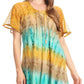 Sakkas Monet Long Tall Tie Dye Ombre Embroidered Cap Sleeve Blouse Shirt Top