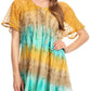 Sakkas Monet Long Tall Tie Dye Ombre Embroidered Cap Sleeve Blouse Shirt Top