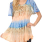 Sakkas Monet Long Tall Tie Dye Ombre Embroidered Cap Sleeve Blouse Shirt Top