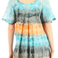 Sakkas Monet Long Tall Tie Dye Ombre Embroidered Cap Sleeve Blouse Shirt Top