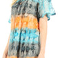Sakkas Monet Long Tall Tie Dye Ombre Embroidered Cap Sleeve Blouse Shirt Top