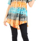Sakkas Monet Long Tall Tie Dye Ombre Embroidered Cap Sleeve Blouse Shirt Top