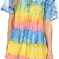 Sakkas Monet Long Tall Tie Dye Ombre Embroidered Cap Sleeve Blouse Shirt Top