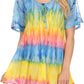 Sakkas Monet Long Tall Tie Dye Ombre Embroidered Cap Sleeve Blouse Shirt Top