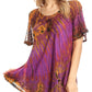 Sakkas Splenka Long Tie Dye Embroidered Corset Neck Cap Sleeve Blouse Shirt Top