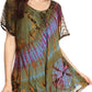 Sakkas Splenka Long Tie Dye Embroidered Corset Neck Cap Sleeve Blouse Shirt Top