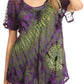 Sakkas Splenka Long Tie Dye Embroidered Corset Neck Cap Sleeve Blouse Shirt Top