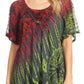 Sakkas Splenka Long Tie Dye Embroidered Corset Neck Cap Sleeve Blouse Shirt Top