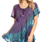 Sakkas Splenka Long Tie Dye Embroidered Corset Neck Cap Sleeve Blouse Shirt Top
