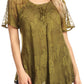 Sakkas Maliky Wide Corset Neck Floral Embroidered Cap Sleeve Blouse Top Shirt