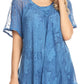 Sakkas Maliky Wide Corset Neck Floral Embroidered Cap Sleeve Blouse Top Shirt