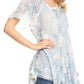 Sakkas Maliky Wide Corset Neck Floral Embroidered Cap Sleeve Blouse Top Shirt