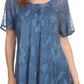 Sakkas Maliky Wide Corset Neck Floral Embroidered Cap Sleeve Blouse Top Shirt