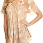 Sakkas Maliky Wide Corset Neck Floral Embroidered Cap Sleeve Blouse Top Shirt