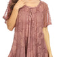 Sakkas Maliky Wide Corset Neck Floral Embroidered Cap Sleeve Blouse Top Shirt
