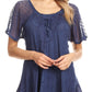 Sakkas Maliky Wide Corset Neck Floral Embroidered Cap Sleeve Blouse Top Shirt