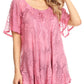 Sakkas Maliky Wide Corset Neck Floral Embroidered Cap Sleeve Blouse Top Shirt