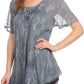 Sakkas Maliky Wide Corset Neck Floral Embroidered Cap Sleeve Blouse Top Shirt