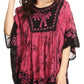 Sakkas Lynda Two Tone Batik Embroidered Palm Tree Peasant Top / Poncho