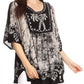 Sakkas Lynda Two Tone Batik Embroidered Palm Tree Peasant Top / Poncho