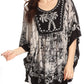 Sakkas Lynda Two Tone Batik Embroidered Palm Tree Peasant Top / Poncho