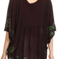 Sakkas Lynda Two Tone Batik Embroidered Palm Tree Peasant Top / Poncho