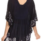 Sakkas Lynda Two Tone Batik Embroidered Palm Tree Peasant Top / Poncho