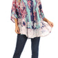 Sakkas Vanya Floral and Palm Tree Batik Circle Top with Sequins and Embroidery