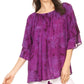 Sakkas Flora Watercolor Tie Dye Double Bell Sleeve Raglan Blouse