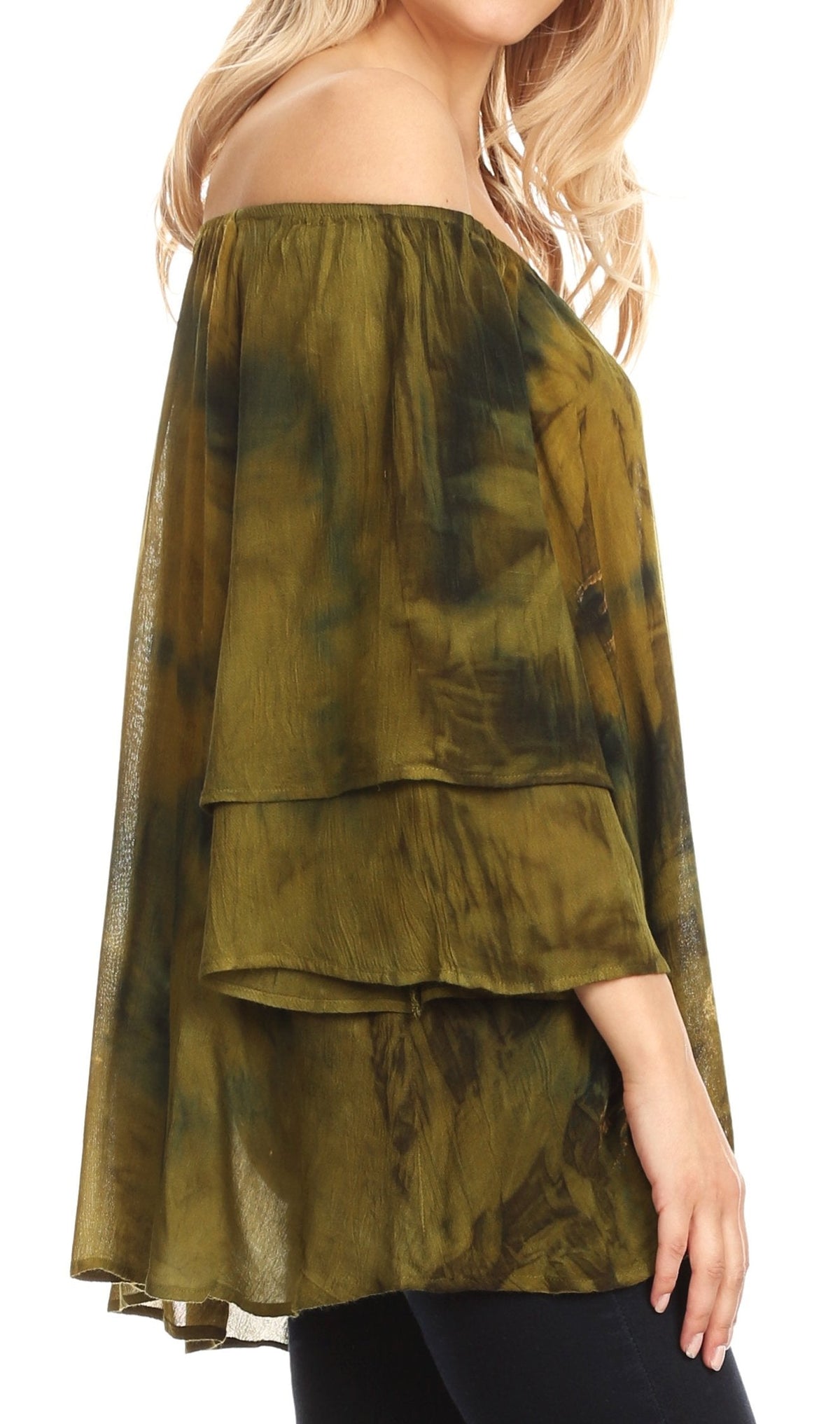 Sakkas Alania Watercolor Tie Dye Double Bell Sleeve Raglan Blouse