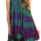 Sakkas Priya Sleeveless Tie Dye Handkerchief Hem Tunic with Smocked Racerback