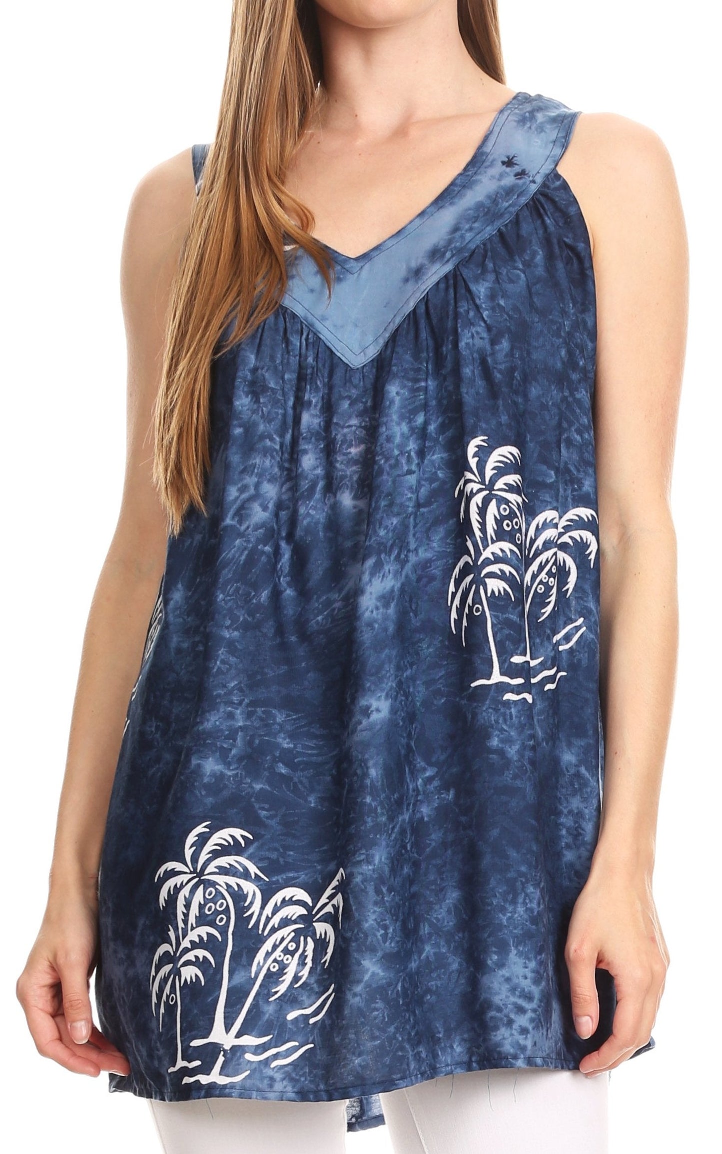 Sakkas Emilia Tie-dye Summer V neck Tank Top Sleeveless Relax Fit Casual