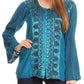Sakkas Soraya Embroidered Eyelet Button Down Blouse Top with Long Sleeves and Ties