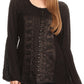 Sakkas Soraya Embroidered Eyelet Button Down Blouse Top with Long Sleeves and Ties