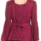 Sakkas Soraya Embroidered Eyelet Button Down Blouse Top with Long Sleeves and Ties