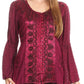 Sakkas Soraya Embroidered Eyelet Button Down Blouse Top with Long Sleeves and Ties