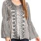 Sakkas Soraya Embroidered Eyelet Button Down Blouse Top with Long Sleeves and Ties