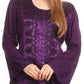 Sakkas Soraya Embroidered Eyelet Button Down Blouse Top with Long Sleeves and Ties