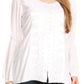 Sakkas Soraya Embroidered Eyelet Button Down Blouse Top with Long Sleeves and Ties