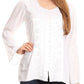 Sakkas Soraya Embroidered Eyelet Button Down Blouse Top with Long Sleeves and Ties