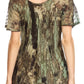 Sakkas Celia Marble Batik Short Sleeve Blouse/Top with Embroidery and Crochet