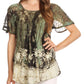 Sakkas Celia Marble Batik Short Sleeve Blouse/Top with Embroidery and Crochet