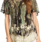 Sakkas Celia Marble Batik Short Sleeve Blouse/Top with Embroidery and Crochet