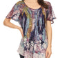 Sakkas Celia Marble Batik Short Sleeve Blouse/Top with Embroidery and Crochet