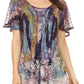 Sakkas Celia Marble Batik Short Sleeve Blouse/Top with Embroidery and Crochet