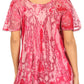 Sakkas Celia Marble Batik Short Sleeve Blouse/Top with Embroidery and Crochet