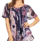 Sakkas Celia Marble Batik Short Sleeve Blouse/Top with Embroidery and Crochet