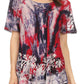 Sakkas Celia Marble Batik Short Sleeve Blouse/Top with Embroidery and Crochet