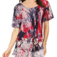 Sakkas Celia Marble Batik Short Sleeve Blouse/Top with Embroidery and Crochet