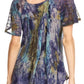 Sakkas Celia Marble Batik Short Sleeve Blouse/Top with Embroidery and Crochet